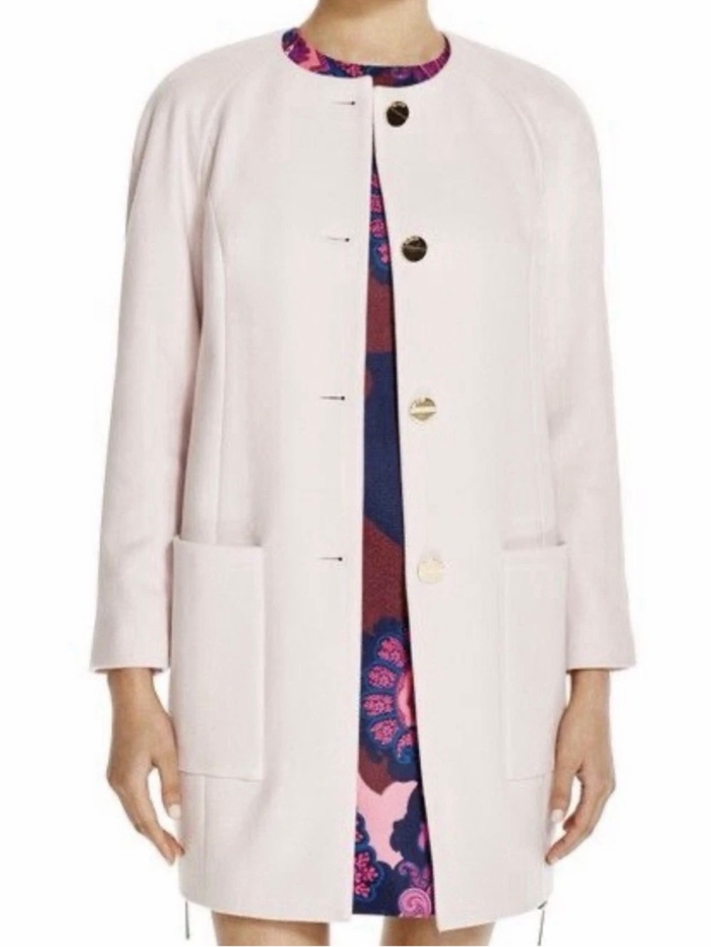Ted Baker Women's collarless Pale Pink Cashmere Wool-Blend Coat, size 0 and US 2